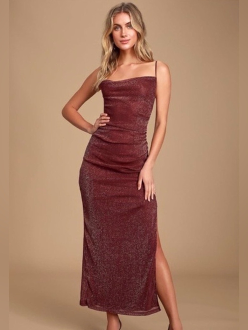 Lulu’s ruched cowl neck dress